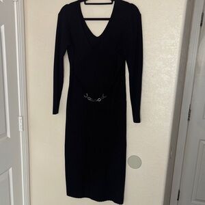 Fashion Nova Black Long Sleeve Dress with Chain Detail